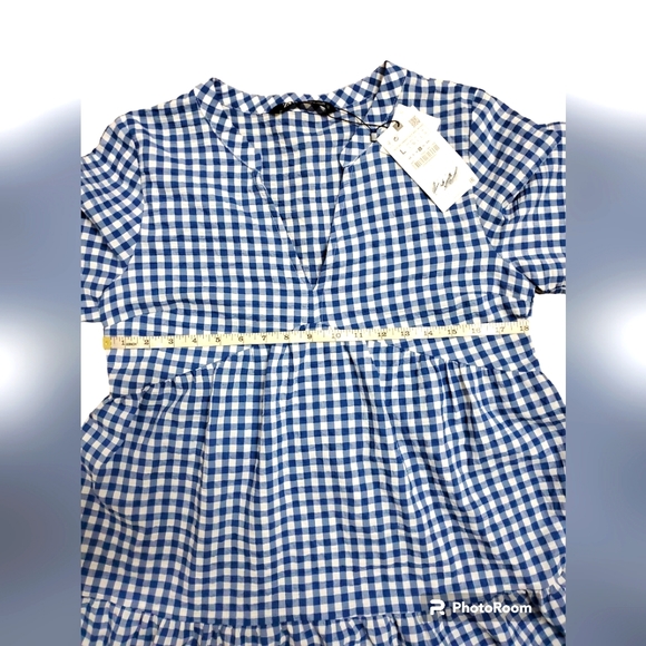 Zara Gingham Tiered Mini Dress Size L - Picture 9 of 11